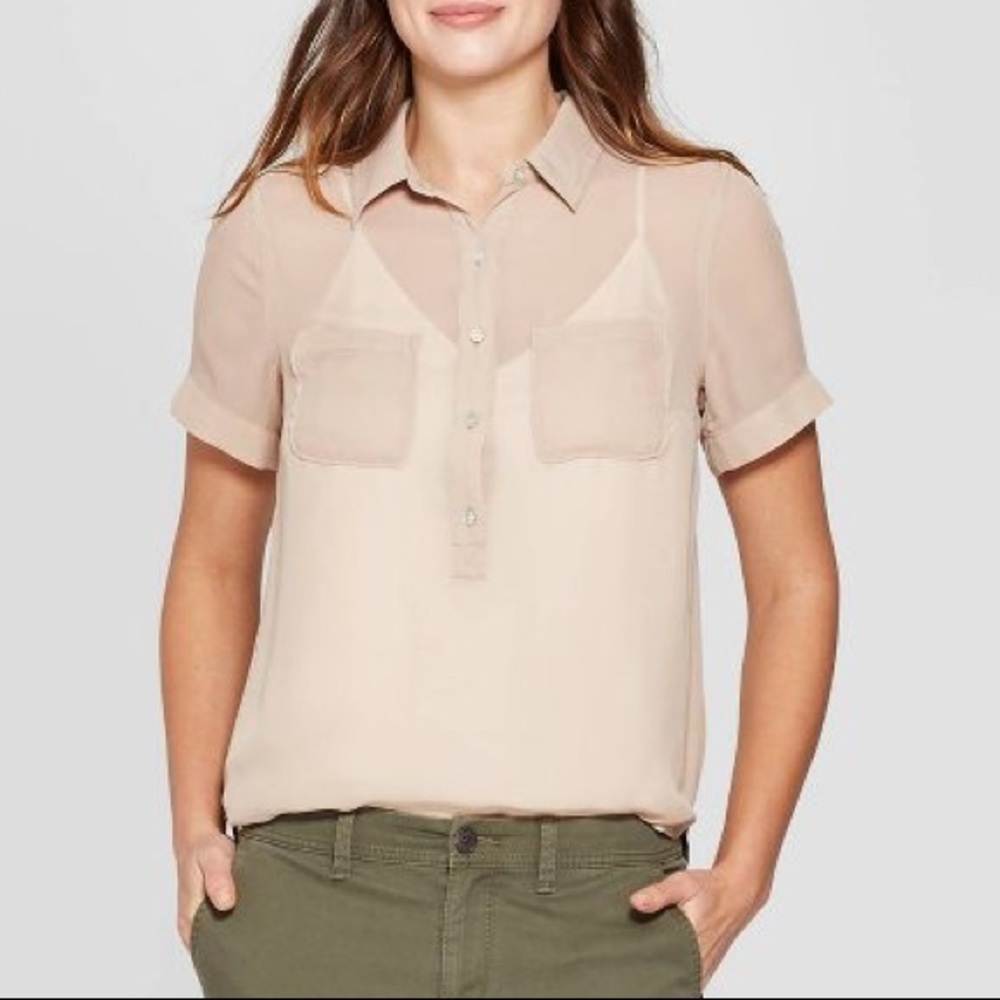 NWOT A New Day Sheer Pocket Blouse